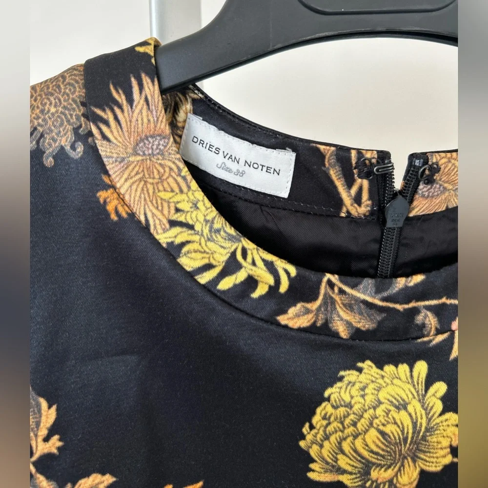 DRIES VAN NOTEN black orange Japonaise floral shift silk dress Size IT 38 - Picture 5 of 6